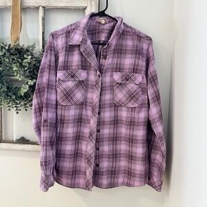 Duluth Trading Company Purple Lilac Lavender Violet Plaid Flannel Soft Comfy XL